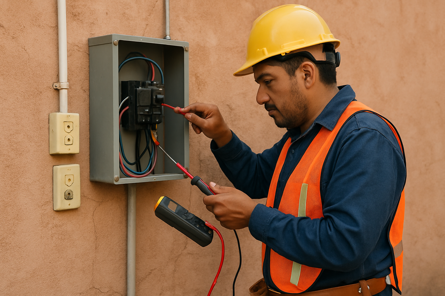 Electricista revisando una instalación eléctrica residencial Electricista revisando una instalación eléctrica residencial
